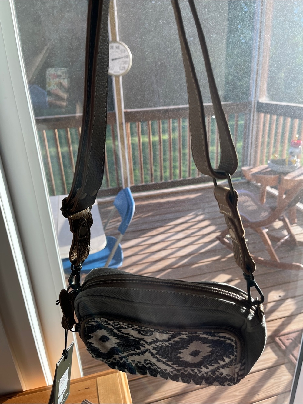 Myra Bag Black and Cream Aztec Front Pocket Crossbody - Picture 3 of 5